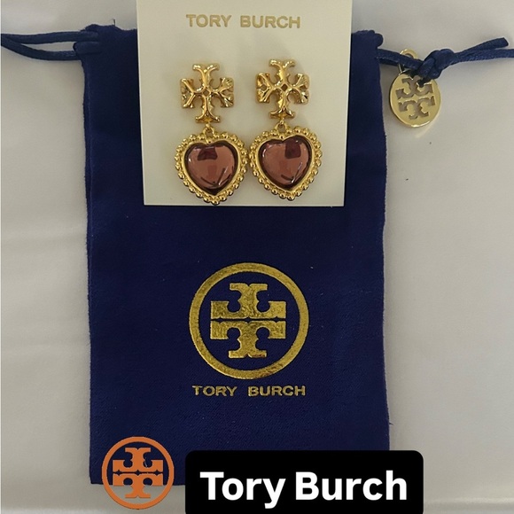 TORY BURCH ROXANNE RED /GOLD 18k GOLD PLATED EARRINGS NWT - Picture 7 of 8